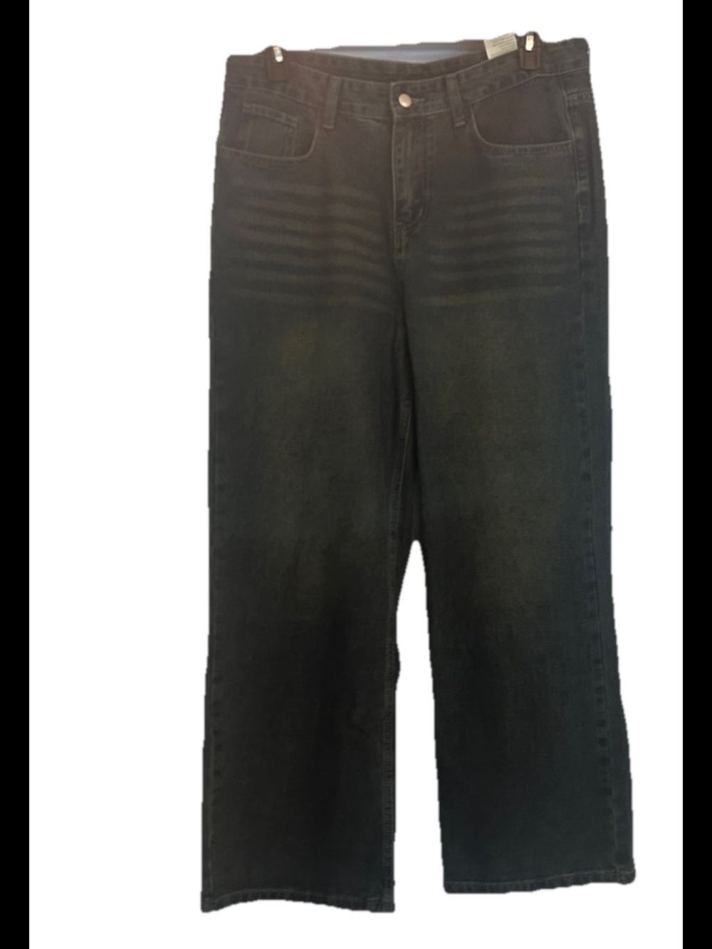 Men's Wide-Leg Dark Blue Denim Jeans 5-Pocket Zip Button Solid